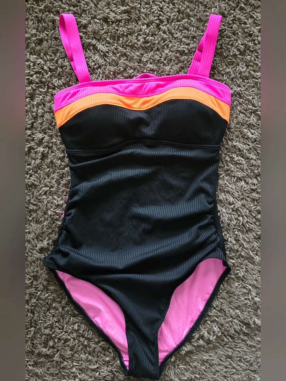 Women's Colorblock Scoop One-Piece Swimsuit - Pink/Orange/Black. Small. NWT.